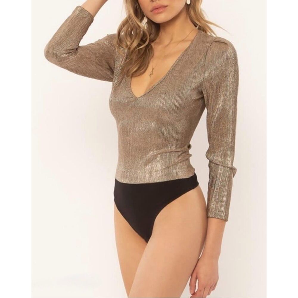 NWT - AMUSE SOCIETY Midnight Body Long Sleeve Metallic Knit Bodysuit, Sz M